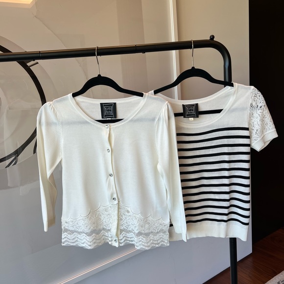 CYNYHIA ROWLEY TWIN-SET - size 2, ivory and midnight blue - Very Good Condition - Picture 1 of 10